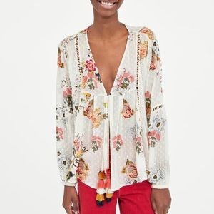 Nwt Zara Large embroidered mesh blouse